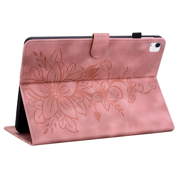 For iPad Air 11 (2024) Case with Card Slots Lily Flower Leather+TPU Full Protection Tablet Cover