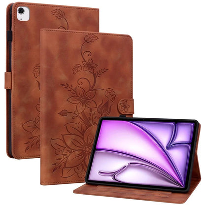 For iPad Air 11 (2024) Case with Card Slots Lily Flower Leather+TPU Full Protection Tablet Cover