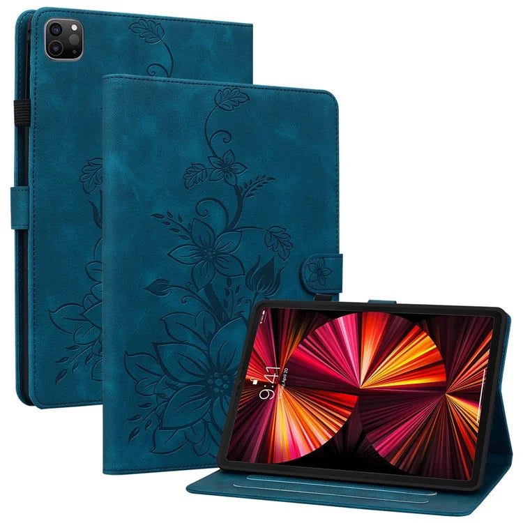 For iPad Pro 11-inch (2018) / (2020) / (2021) / (2022) / Air 11 (2024) / Air (2022) / (2020) Stand Case with Lily Flower Design