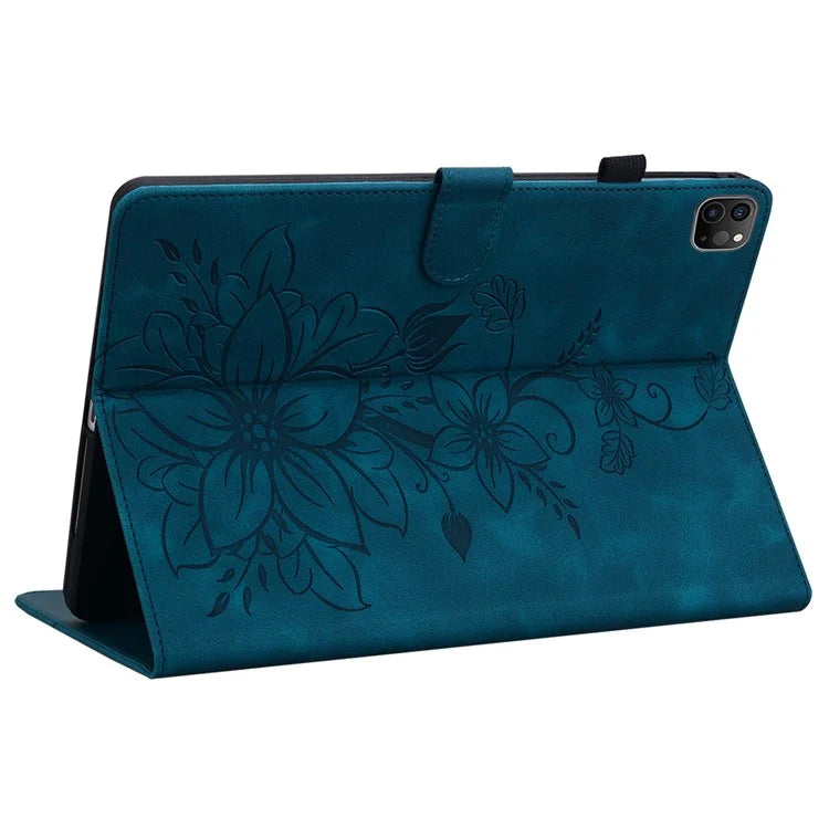 For iPad Pro 11-inch (2018) / (2020) / (2021) / (2022) / Air 11 (2024) / Air (2022) / (2020) Stand Case with Lily Flower Design