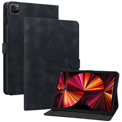 For iPad Pro 11-inch (2018) / (2020) / (2021) / (2022) / Air 11 (2024) / Air (2022) / (2020) Stand Case with Lily Flower Design