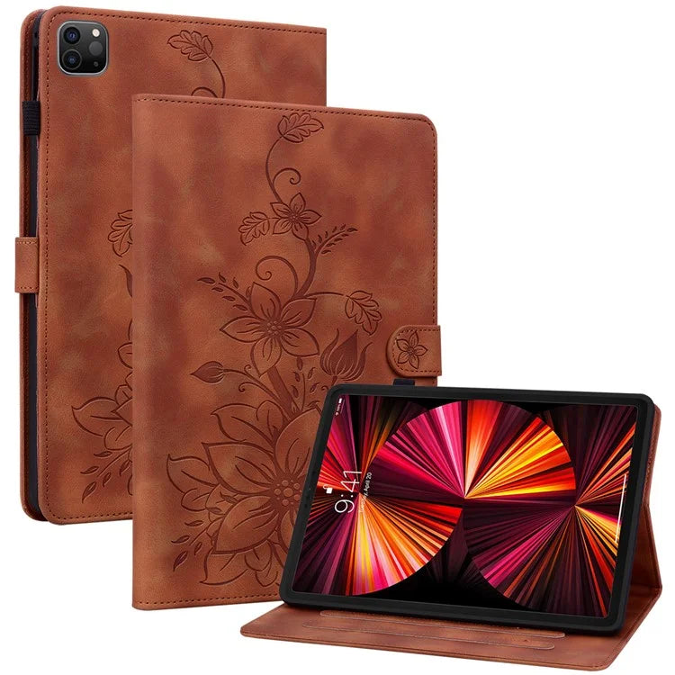For iPad Pro 11-inch (2018) / (2020) / (2021) / (2022) / Air 11 (2024) / Air (2022) / (2020) Stand Case with Lily Flower Design