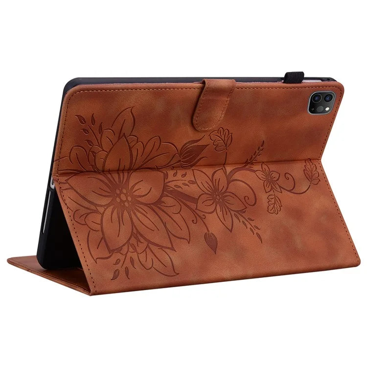 For iPad Pro 11-inch (2018) / (2020) / (2021) / (2022) / Air 11 (2024) / Air (2022) / (2020) Stand Case with Lily Flower Design