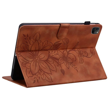 For iPad Pro 11-inch (2018) / (2020) / (2021) / (2022) / Air 11 (2024) / Air (2022) / (2020) Stand Case with Lily Flower Design