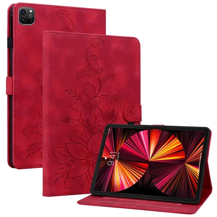 For iPad Pro 11-inch (2018) / (2020) / (2021) / (2022) / Air 11 (2024) / Air (2022) / (2020) Stand Case with Lily Flower Design