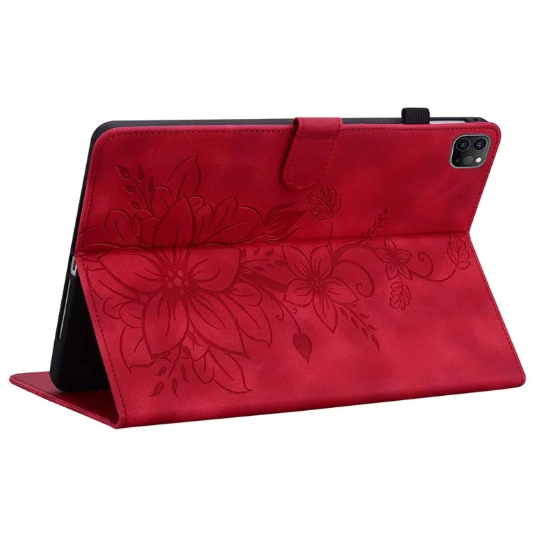 For iPad Pro 11-inch (2018) / (2020) / (2021) / (2022) / Air 11 (2024) / Air (2022) / (2020) Stand Case with Lily Flower Design