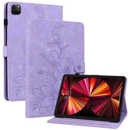 For iPad Pro 11-inch (2018) / (2020) / (2021) / (2022) / Air 11 (2024) / Air (2022) / (2020) Stand Case with Lily Flower Design