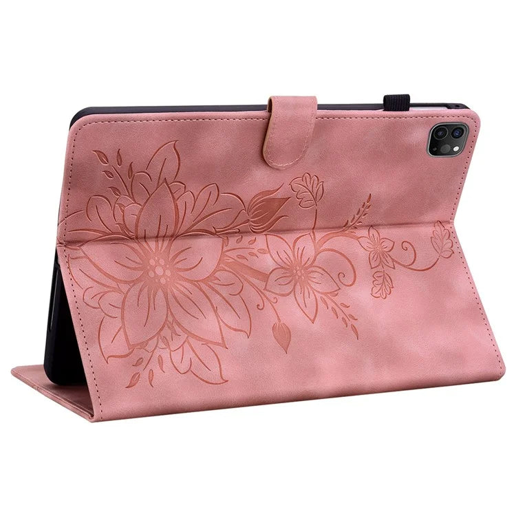 For iPad Pro 11-inch (2018) / (2020) / (2021) / (2022) / Air 11 (2024) / Air (2022) / (2020) Stand Case with Lily Flower Design