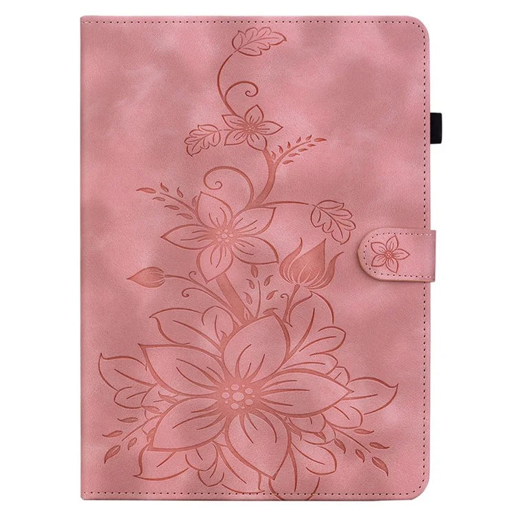 For iPad Pro 11-inch (2018) / (2020) / (2021) / (2022) / Air 11 (2024) / Air (2022) / (2020) Stand Case with Lily Flower Design