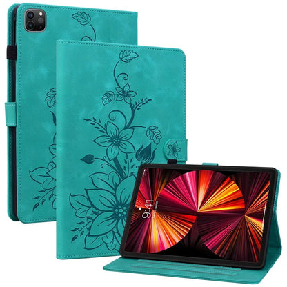 For iPad Pro 11-inch (2018) / (2020) / (2021) / (2022) / Air 11 (2024) / Air (2022) / (2020) Stand Case with Lily Flower Design