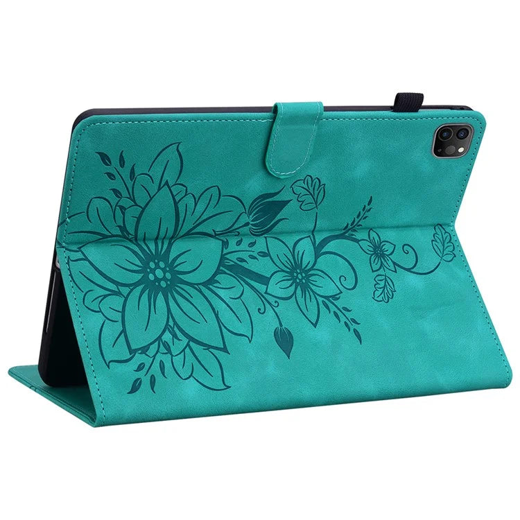 For iPad Pro 11-inch (2018) / (2020) / (2021) / (2022) / Air 11 (2024) / Air (2022) / (2020) Stand Case with Lily Flower Design