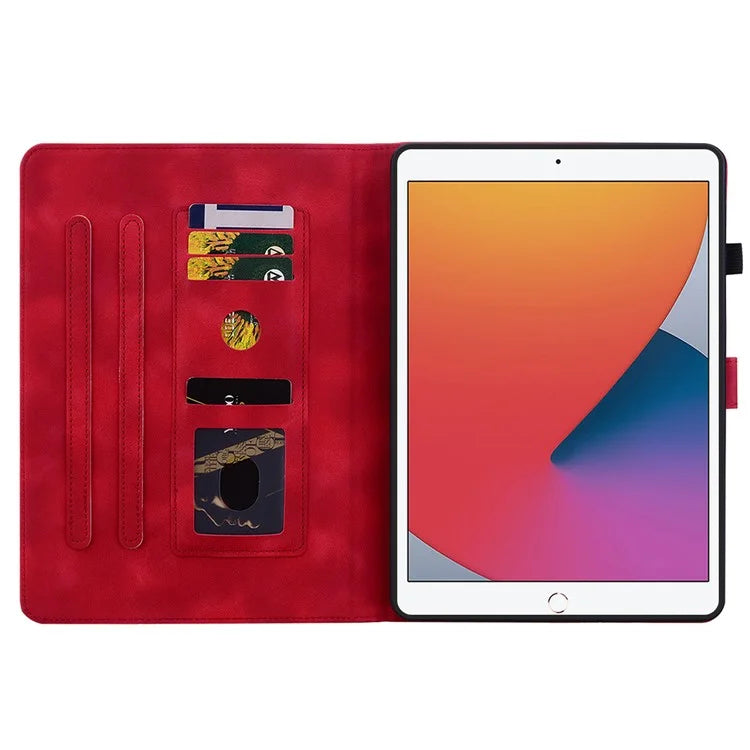 For iPad Air (2013) / Air 2 / iPad 9.7-inch (2017) / (2018) Tablet Stand Case Leather Cover with Imprinted Flower