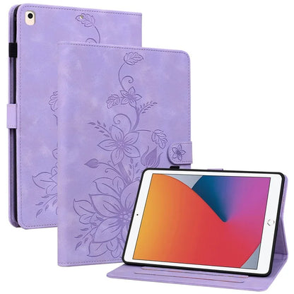 For iPad Air (2013) / Air 2 / iPad 9.7-inch (2017) / (2018) Tablet Stand Case Leather Cover with Imprinted Flower