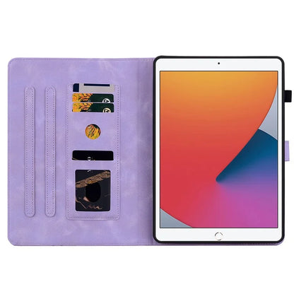 For iPad Air (2013) / Air 2 / iPad 9.7-inch (2017) / (2018) Tablet Stand Case Leather Cover with Imprinted Flower