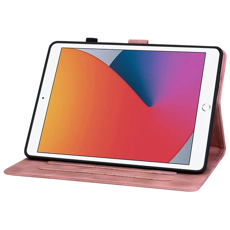 For iPad Air (2013) / Air 2 / iPad 9.7-inch (2017) / (2018) Tablet Stand Case Leather Cover with Imprinted Flower