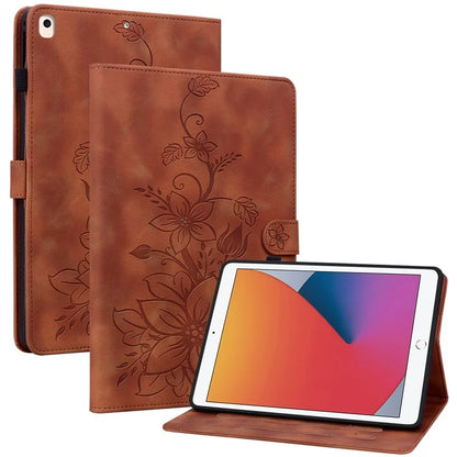 For iPad Air (2013) / Air 2 / iPad 9.7-inch (2017) / (2018) Tablet Stand Case Leather Cover with Imprinted Flower