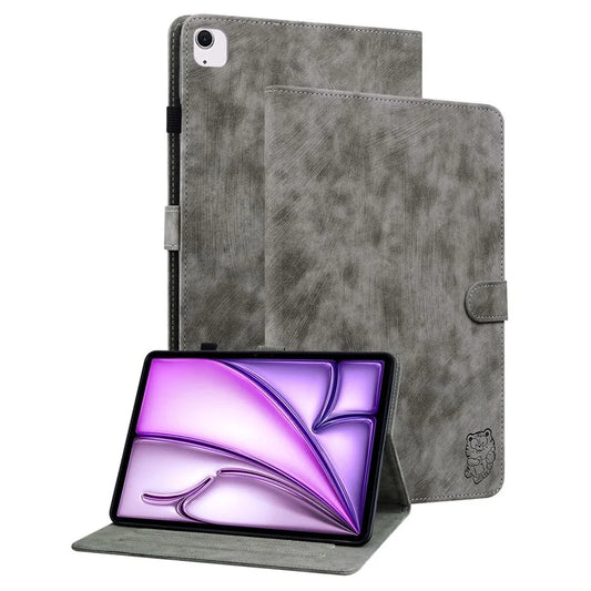 For iPad Air 13 (2024) Case PU Leather Stand Tablet Shell Cute Cartoon Tiger Imprinted