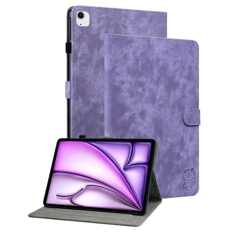 For iPad Air 13 (2024) Case PU Leather Stand Tablet Shell Cute Cartoon Tiger Imprinted