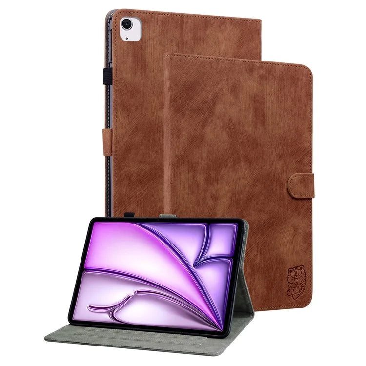 For iPad Air 13 (2024) Case PU Leather Stand Tablet Shell Cute Cartoon Tiger Imprinted