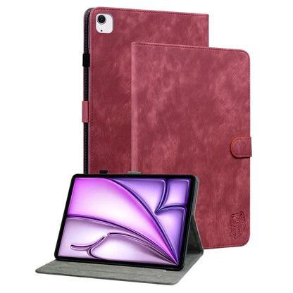 For iPad Air 13 (2024) Case PU Leather Stand Tablet Shell Cute Cartoon Tiger Imprinted