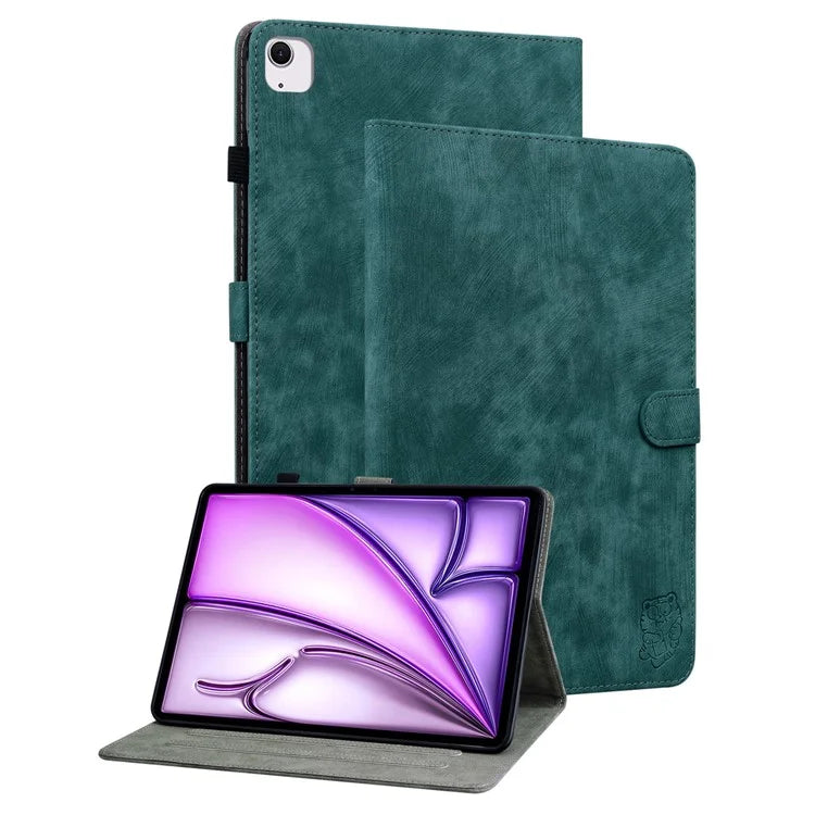 For iPad Air 13 (2024) Case PU Leather Stand Tablet Shell Cute Cartoon Tiger Imprinted