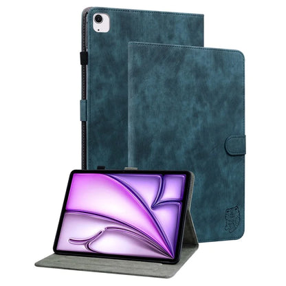 For iPad Air 13 (2024) Case PU Leather Stand Tablet Shell Cute Cartoon Tiger Imprinted