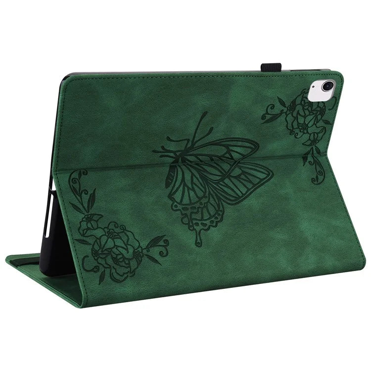 For iPad Air 11 (2024) Case Imprinted Butterfly Flower PU Leather Flip Card Slots Tablet Cover