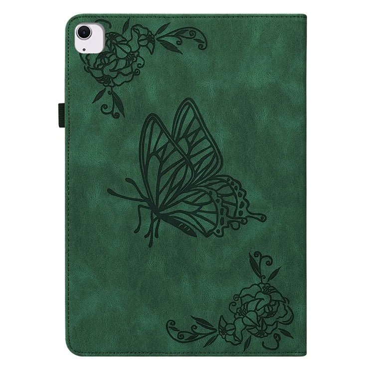 For iPad Air 11 (2024) Case Imprinted Butterfly Flower PU Leather Flip Card Slots Tablet Cover