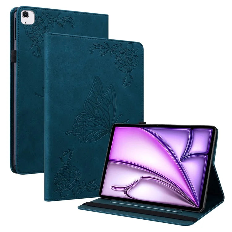 For iPad Air 11 (2024) Case Imprinted Butterfly Flower PU Leather Flip Card Slots Tablet Cover