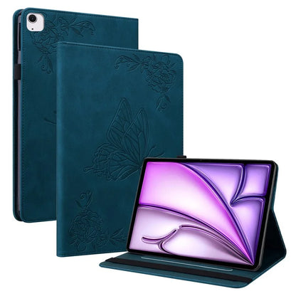 For iPad Air 11 (2024) Case Imprinted Butterfly Flower PU Leather Flip Card Slots Tablet Cover