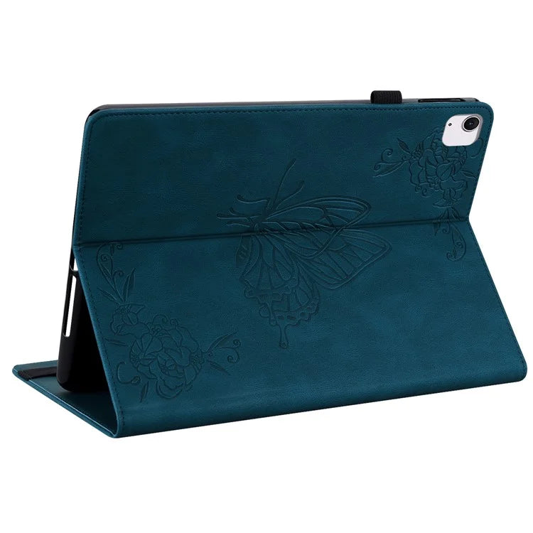 For iPad Air 11 (2024) Case Imprinted Butterfly Flower PU Leather Flip Card Slots Tablet Cover