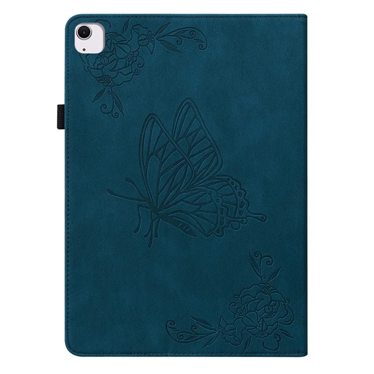 For iPad Air 11 (2024) Case Imprinted Butterfly Flower PU Leather Flip Card Slots Tablet Cover