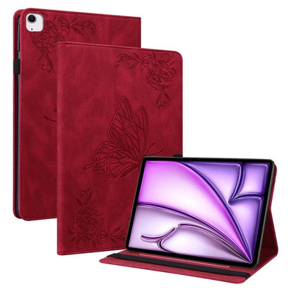 For iPad Air 11 (2024) Case Imprinted Butterfly Flower PU Leather Flip Card Slots Tablet Cover