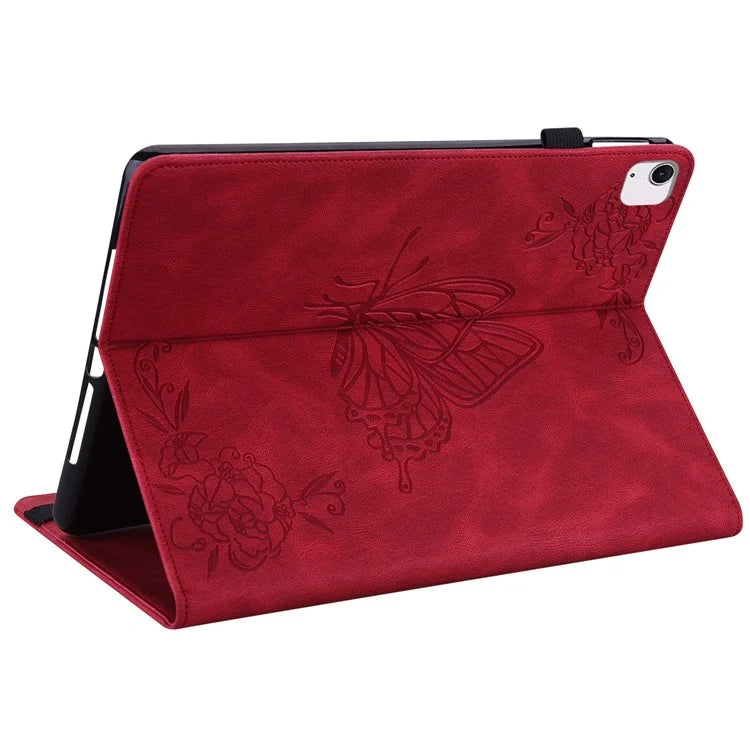 For iPad Air 11 (2024) Case Imprinted Butterfly Flower PU Leather Flip Card Slots Tablet Cover
