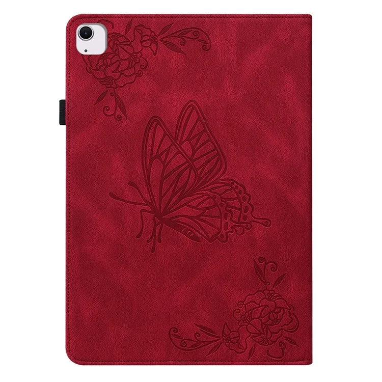For iPad Air 11 (2024) Case Imprinted Butterfly Flower PU Leather Flip Card Slots Tablet Cover