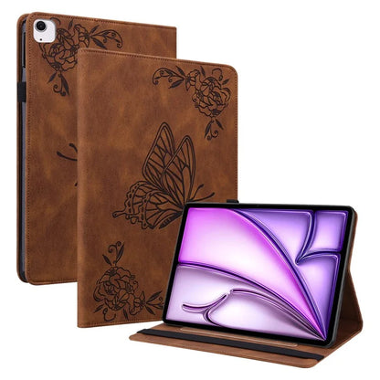 For iPad Air 11 (2024) Case Imprinted Butterfly Flower PU Leather Flip Card Slots Tablet Cover