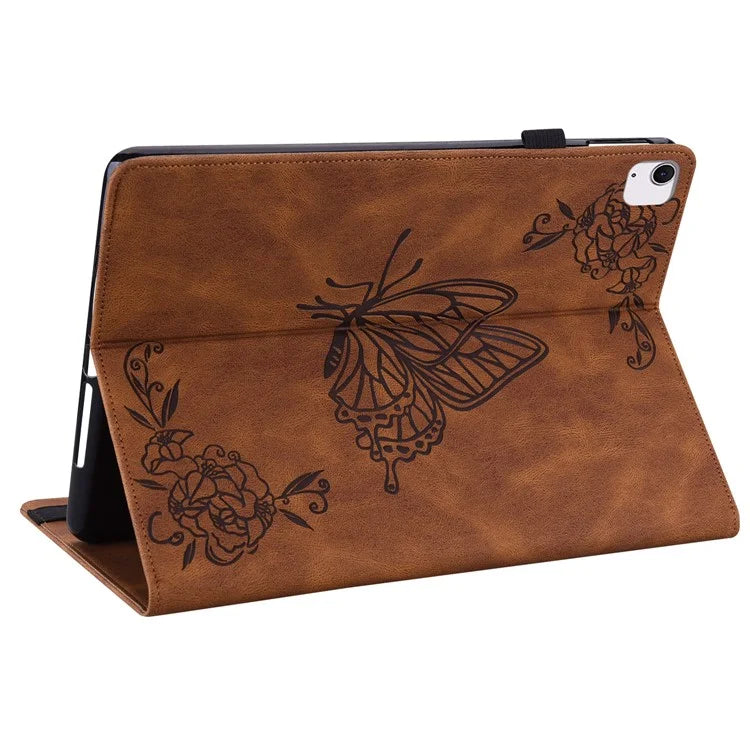 For iPad Air 11 (2024) Case Imprinted Butterfly Flower PU Leather Flip Card Slots Tablet Cover