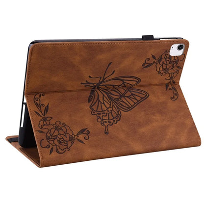 For iPad Air 11 (2024) Case Imprinted Butterfly Flower PU Leather Flip Card Slots Tablet Cover