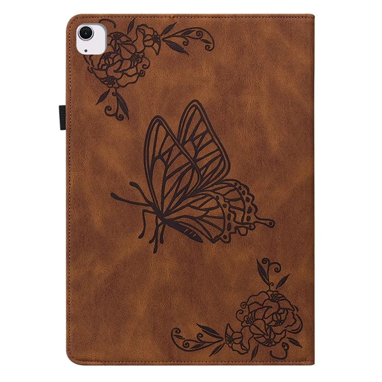 For iPad Air 11 (2024) Case Imprinted Butterfly Flower PU Leather Flip Card Slots Tablet Cover