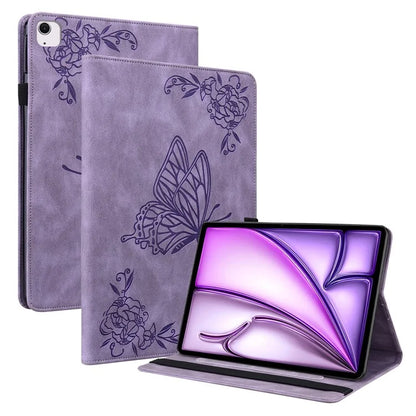 For iPad Air 11 (2024) Case Imprinted Butterfly Flower PU Leather Flip Card Slots Tablet Cover