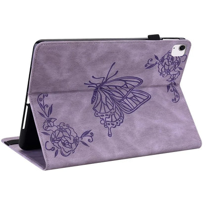 For iPad Air 11 (2024) Case Imprinted Butterfly Flower PU Leather Flip Card Slots Tablet Cover