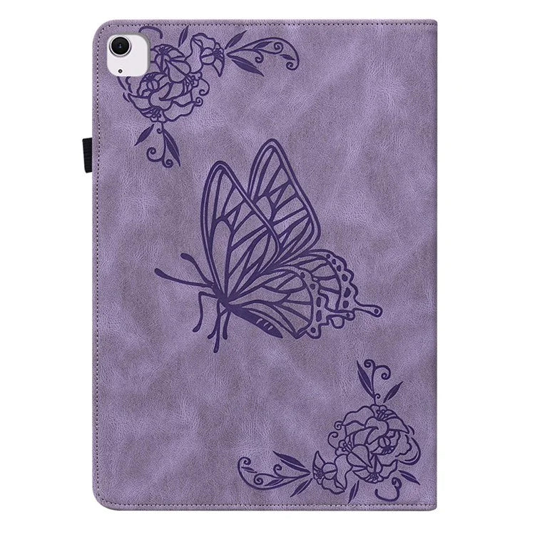 For iPad Air 11 (2024) Case Imprinted Butterfly Flower PU Leather Flip Card Slots Tablet Cover