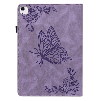 For iPad Air 11 (2024) Case Imprinted Butterfly Flower PU Leather Flip Card Slots Tablet Cover