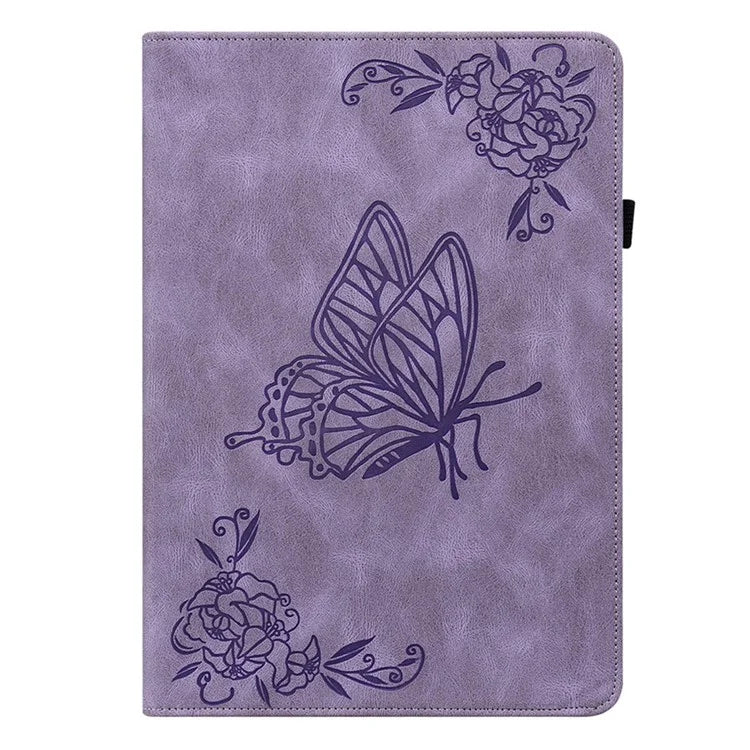 For iPad Air 11 (2024) Case Imprinted Butterfly Flower PU Leather Flip Card Slots Tablet Cover