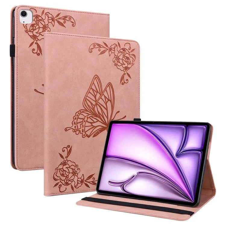 For iPad Air 11 (2024) Case Imprinted Butterfly Flower PU Leather Flip Card Slots Tablet Cover