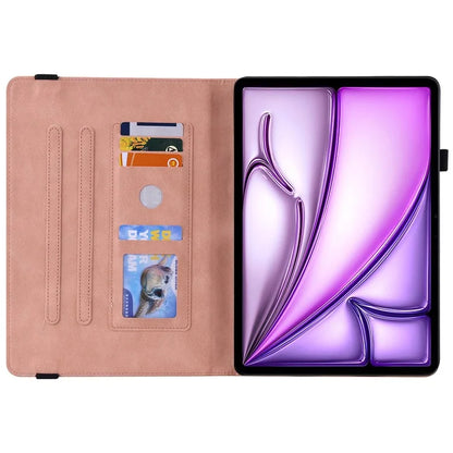 For iPad Air 11 (2024) Case Imprinted Butterfly Flower PU Leather Flip Card Slots Tablet Cover
