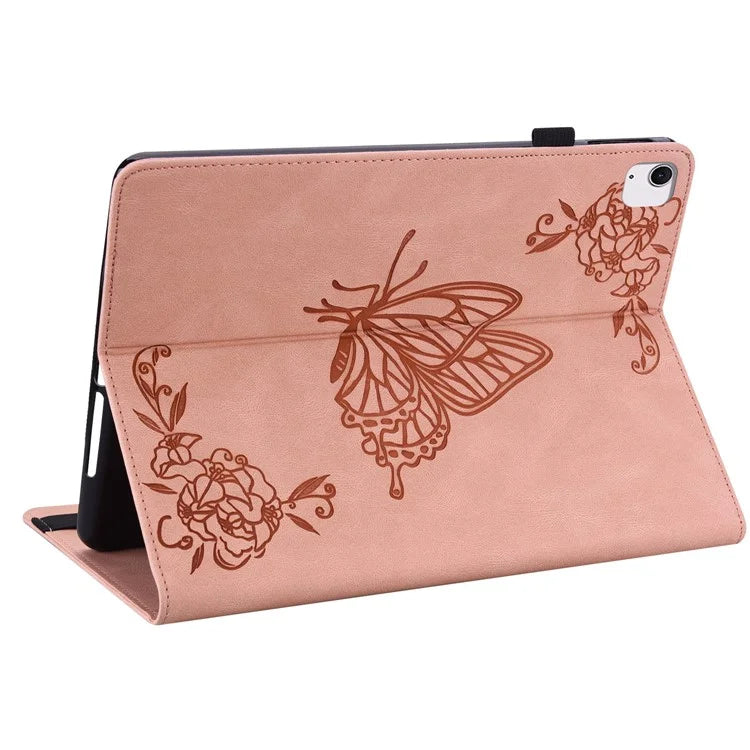For iPad Air 11 (2024) Case Imprinted Butterfly Flower PU Leather Flip Card Slots Tablet Cover
