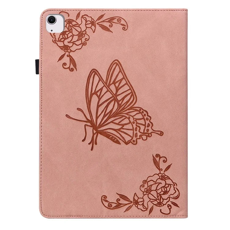 For iPad Air 11 (2024) Case Imprinted Butterfly Flower PU Leather Flip Card Slots Tablet Cover
