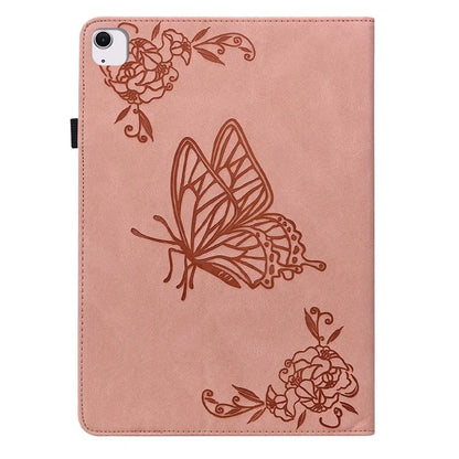 For iPad Air 11 (2024) Case Imprinted Butterfly Flower PU Leather Flip Card Slots Tablet Cover
