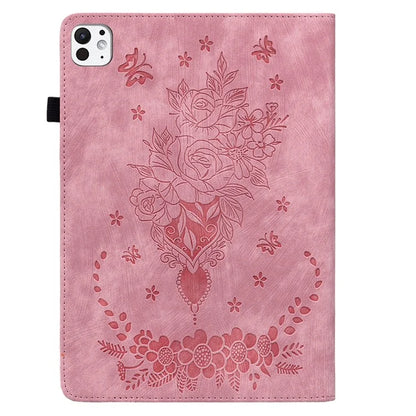 For iPad Pro 11 (2024) Leather Tablet Case Card Holder Imprinted Rose Flower Cover
